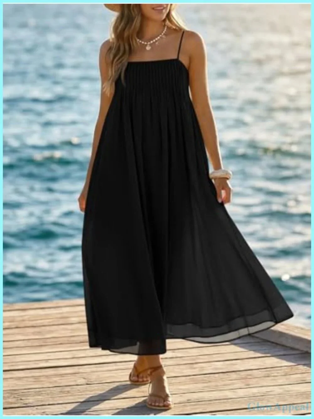 Boho Maxi Dress with Pockets Spaghetti Straps Chiffon Summer Sundress Beach